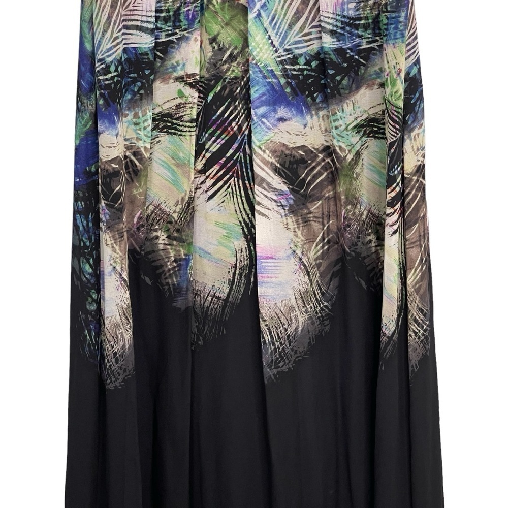 BCBGMaxazria Tae Strapless Silk Maxi Dress 2 Black Peacock Print Sweetheart Gown - Picture 7 of 10